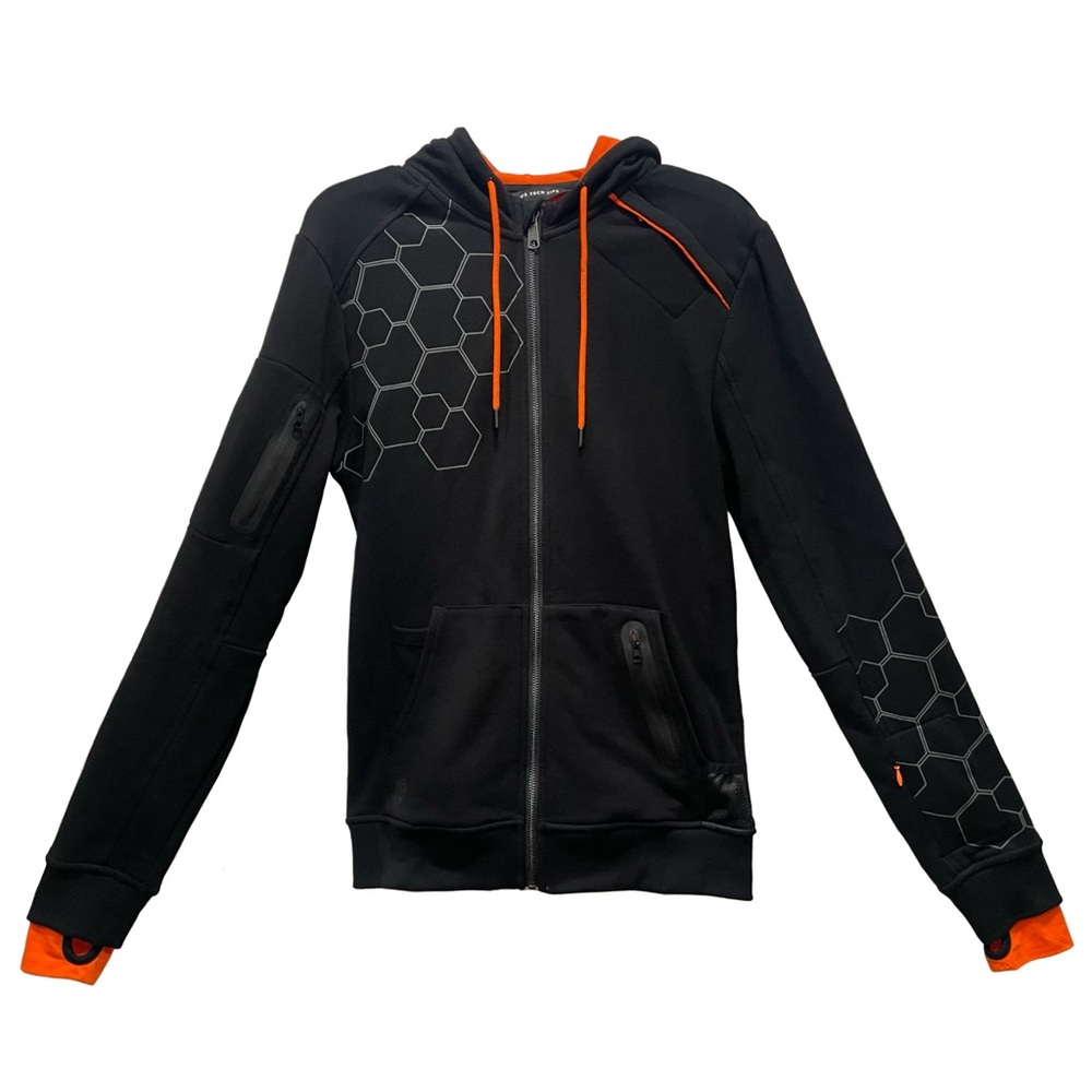 Linus Tech Tips WAN Hoodie Men Sz S Black Orange Full Zip LTT Circuit Utility